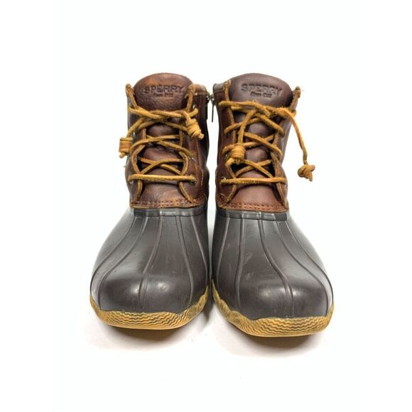 Sperry Women Black with Brown Leather Duck Boots Leather Laces Size 7.5 - Picture 2 of 6